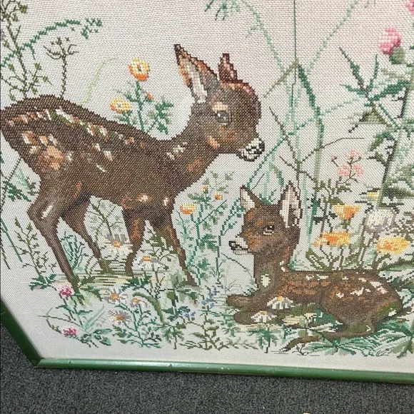 Nature-Inspired Green Framed Deer Embroidery Art - Picture 7 of 9